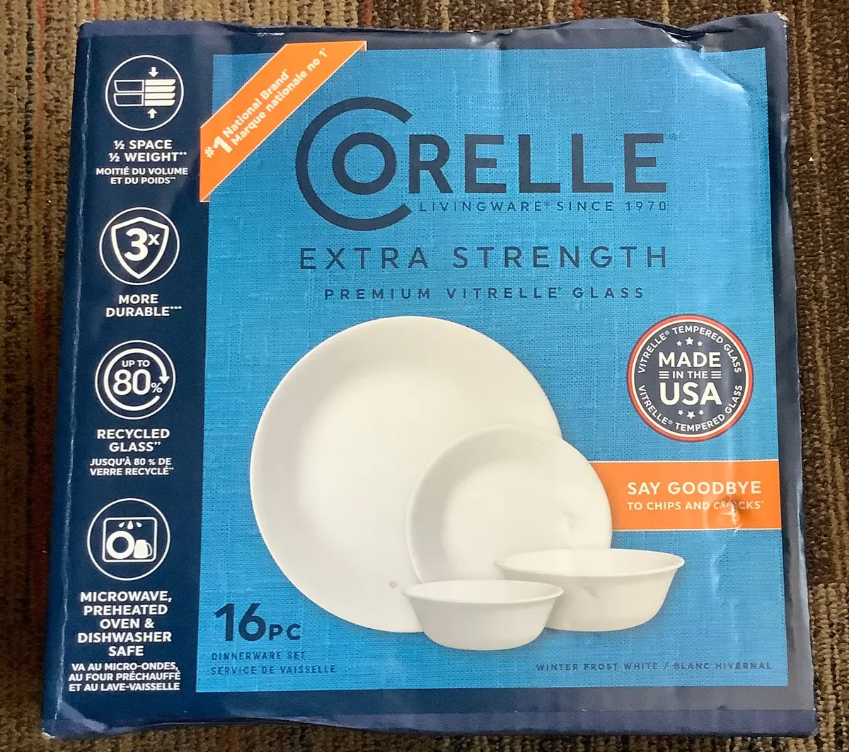 Corelle 16Pc Vitrelle Livingware Dinnerware Set Frost White 1