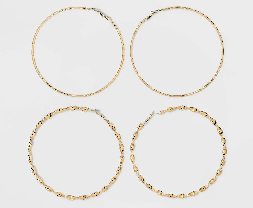 Smooth And Twisted Hoop Earrings - Set 3Pc 1