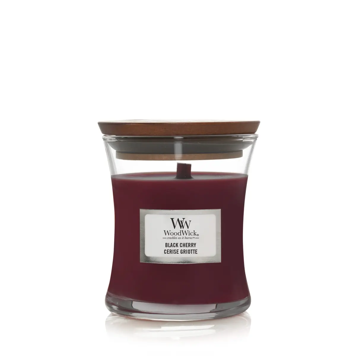 Woodwick Geurkaars Mini Black Cherry - 8 Cm / Ø 7 Cm - Geurkaars In Glas - Houten Lont 1
