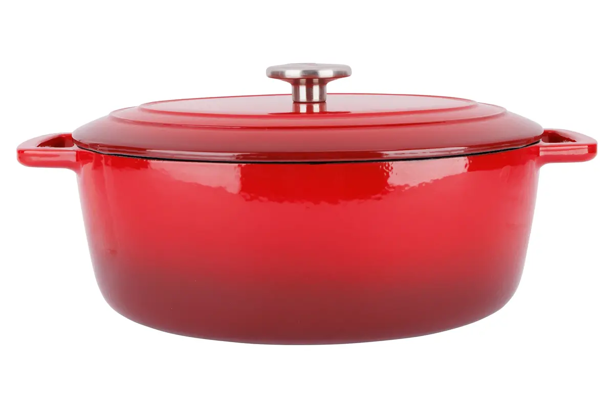 Cosy & Trendy Braadpan Met Deksel Fontestic Gietijzer Traditional Red Ovaal - 31 X 24 Cm / 6 Liter - Geëmailleerde Anti-Aanbaklaag 1