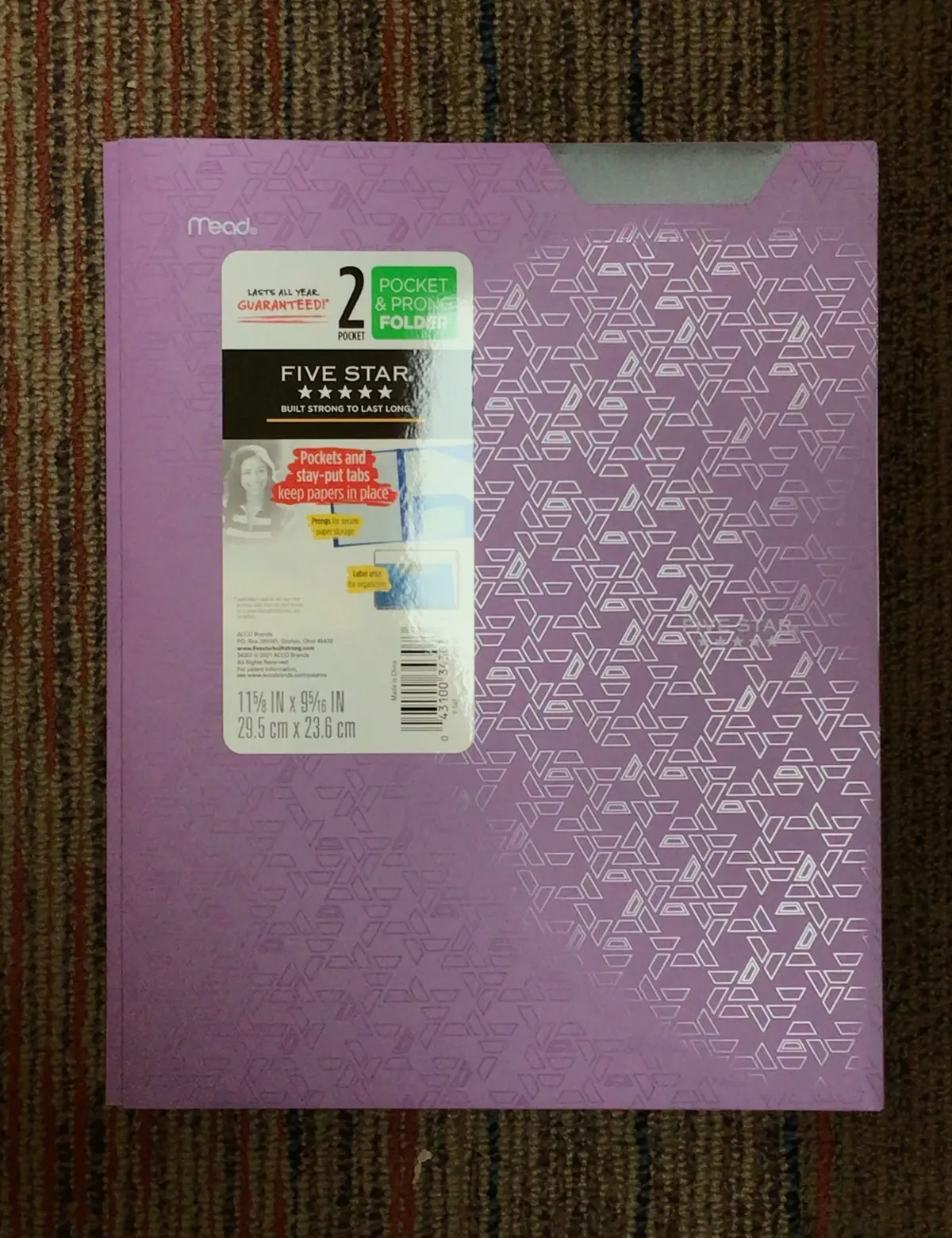 Five Star 2 Pocket Plastic Folder With Prongs - Purple 1
