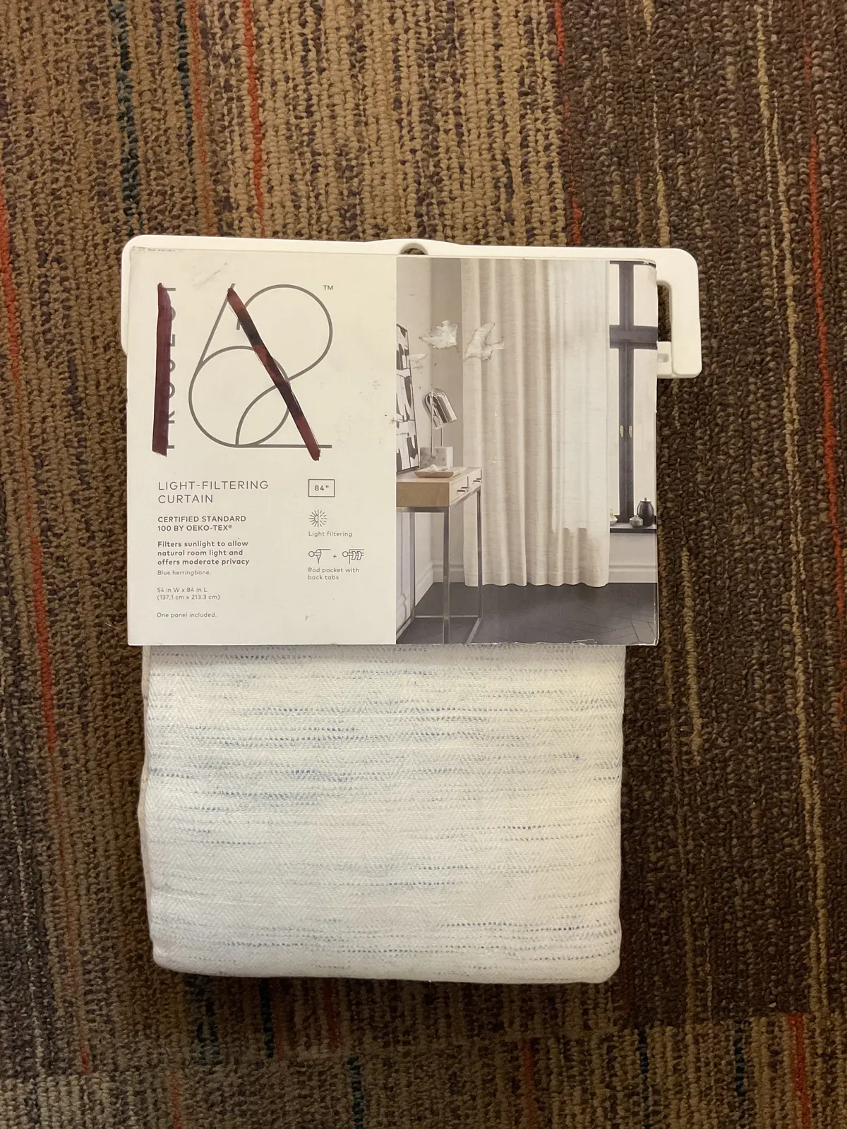 1Pc 54"X84" Light Filtering Striation Herringbone Windowcurtain Panel Cream/Blue 1
