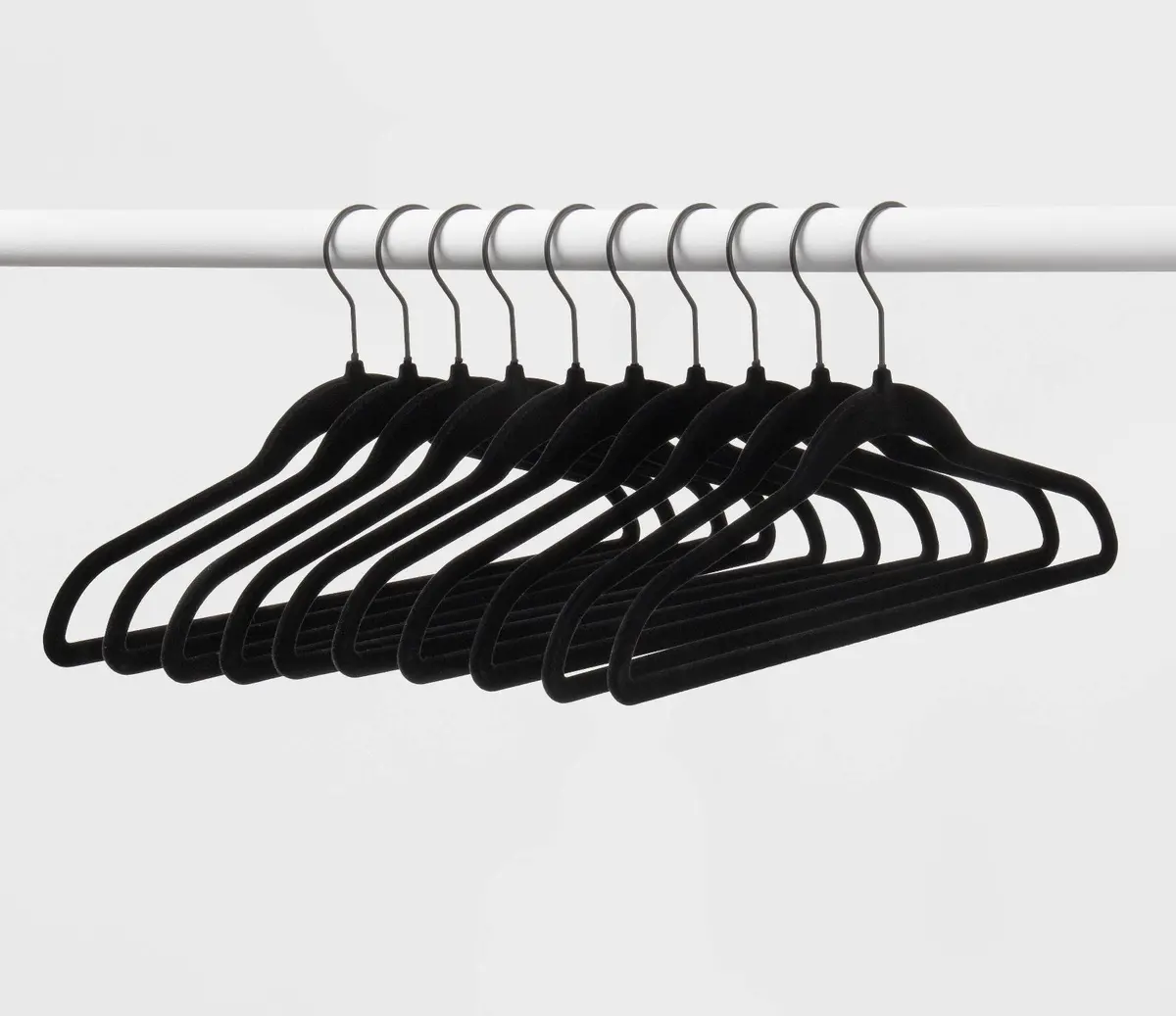 10Pk Petite Flocked Hangers Black - New 1