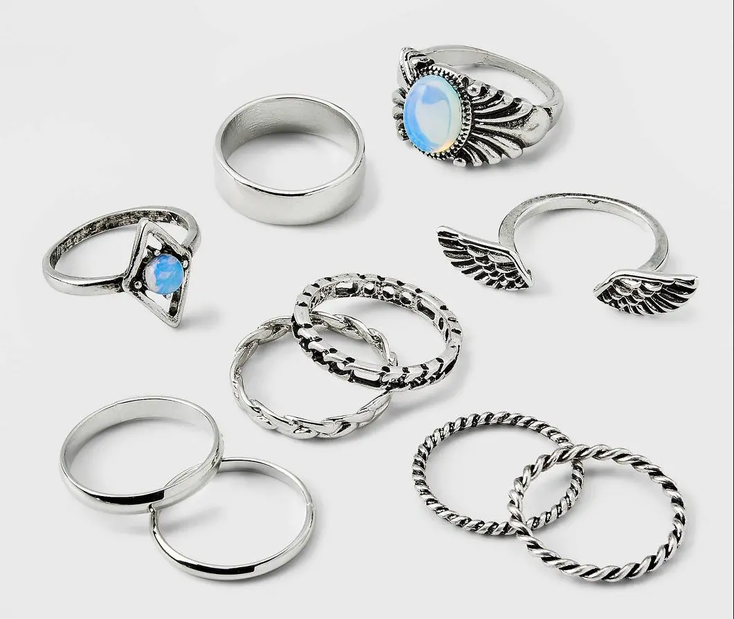 Moonstone And Frozen Chain Wings Ring - 10Pc 1