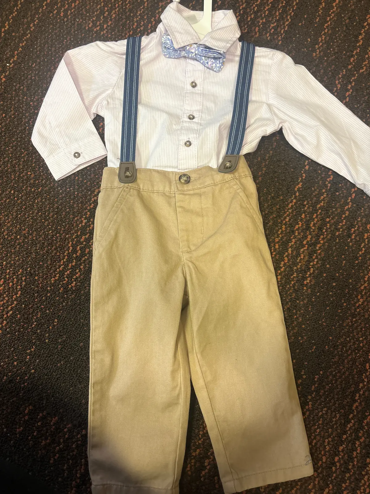 Kids Onesie And Overalls Set - Pink Pinstripe/Khaki 1