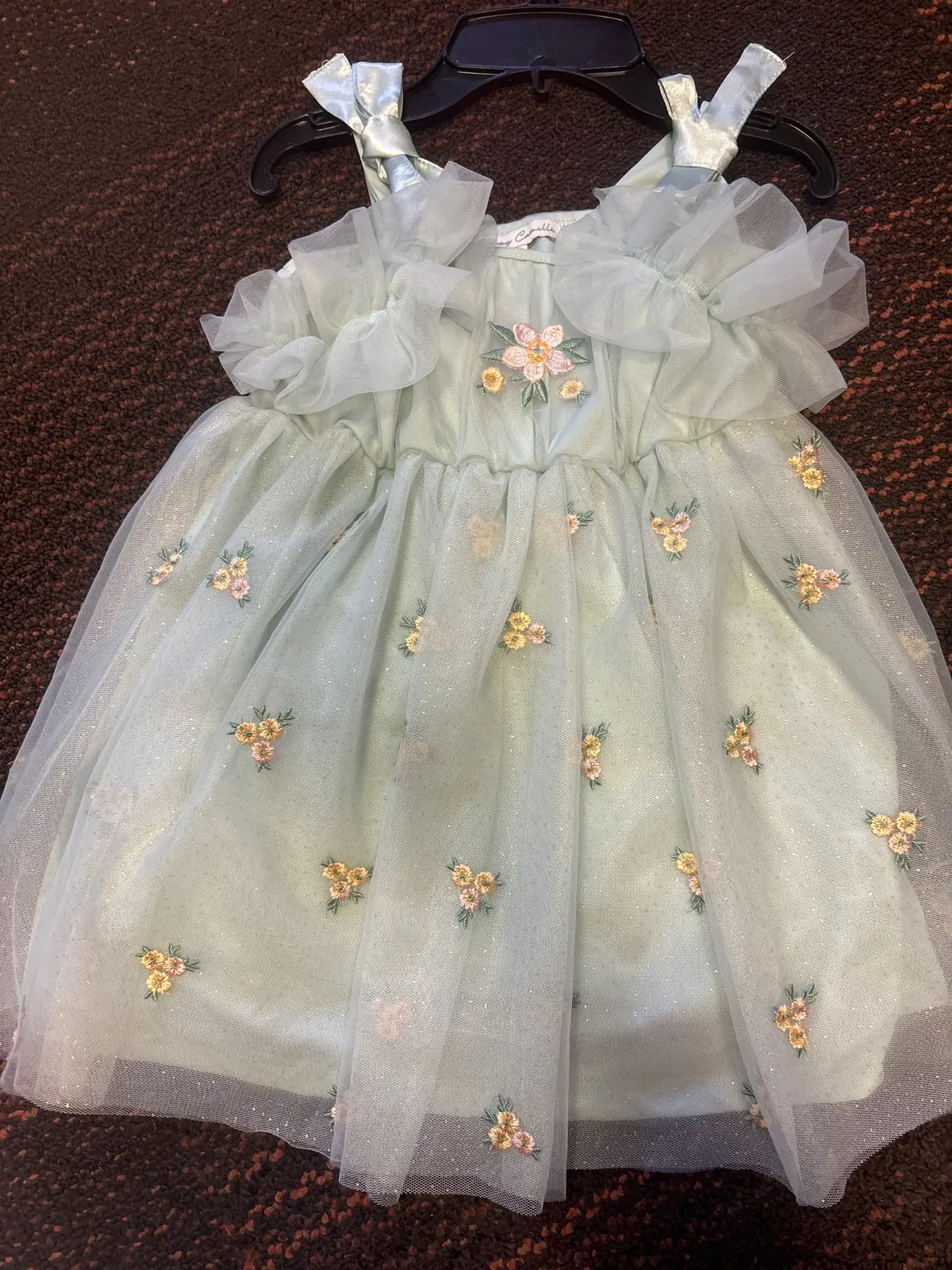 Kids Dress - Green W Pink/Yellow Flowers 1