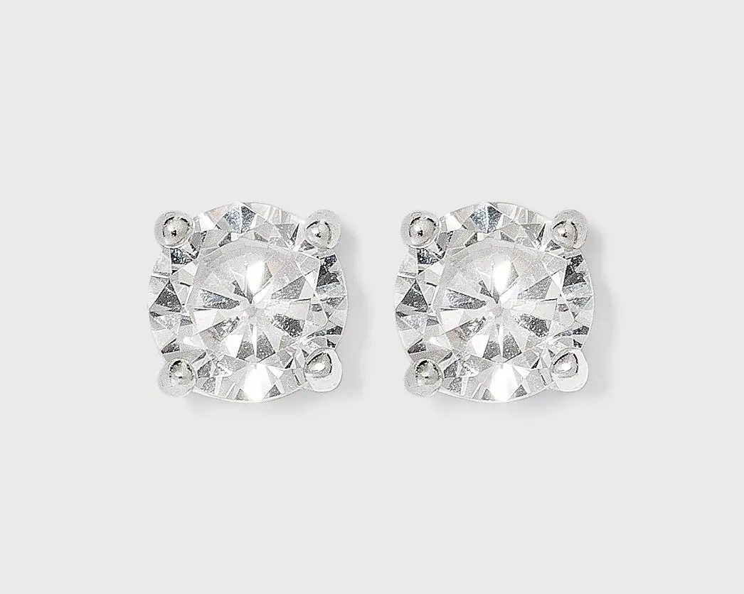 Sterling Silver Cubic Zirconia Stud Earrings - Silver 1