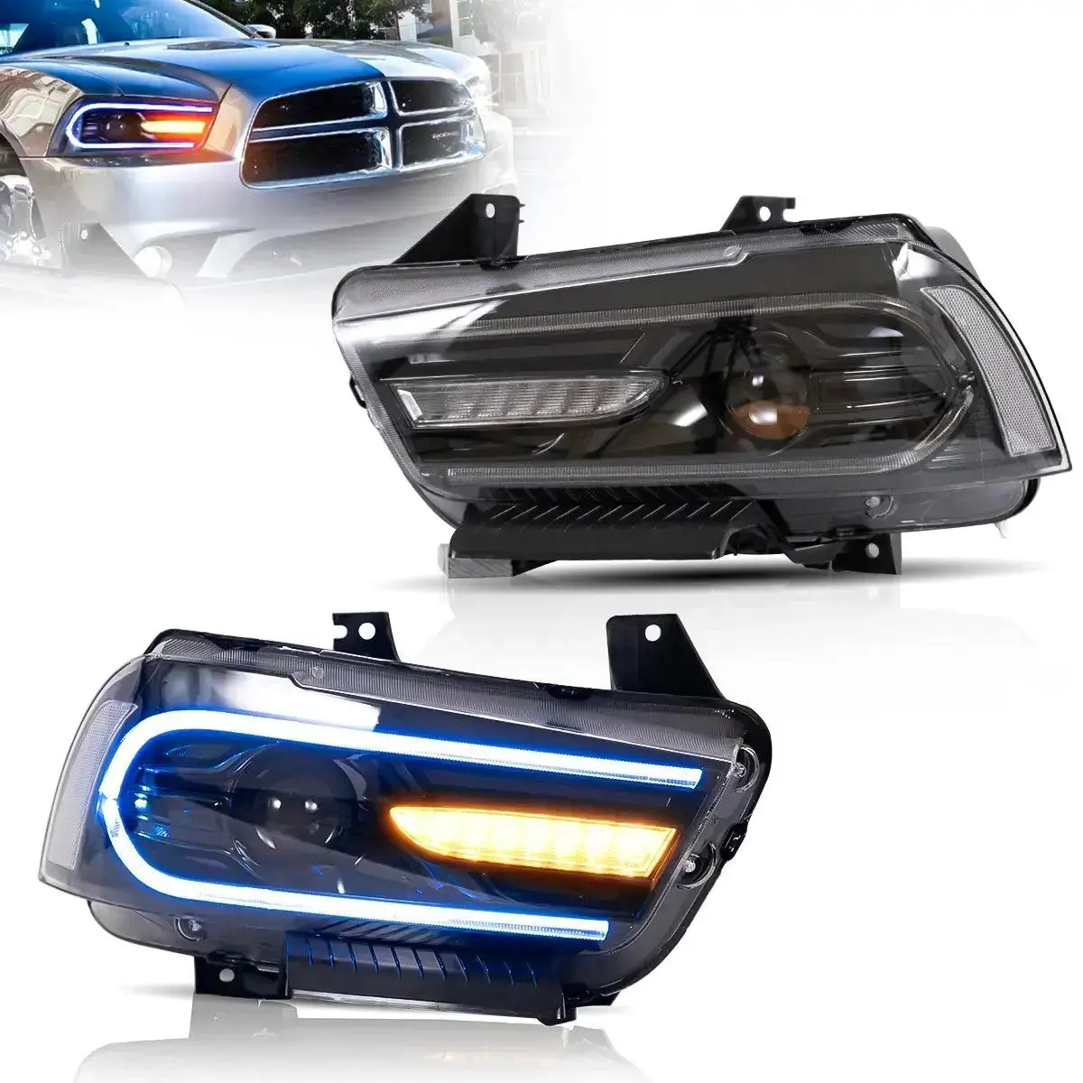 Led Headlight Assembly Rgb Dual Beam Projector Black For 2011-2014 Dodge Charger(Ld) 1