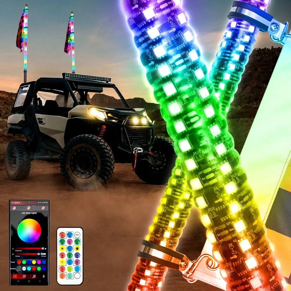 New Led Rgb Whip Lights With Turn Signal & Brake Light, Bluetooth App/ Remote Control 3
