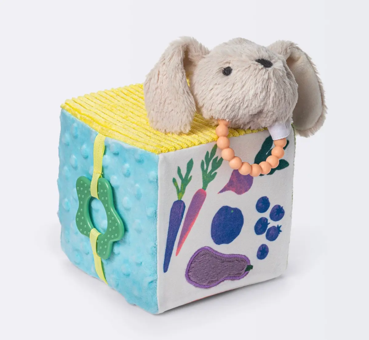 Fruit And Vegetables Interactive Plush Cube With Rabbit Rattle 1