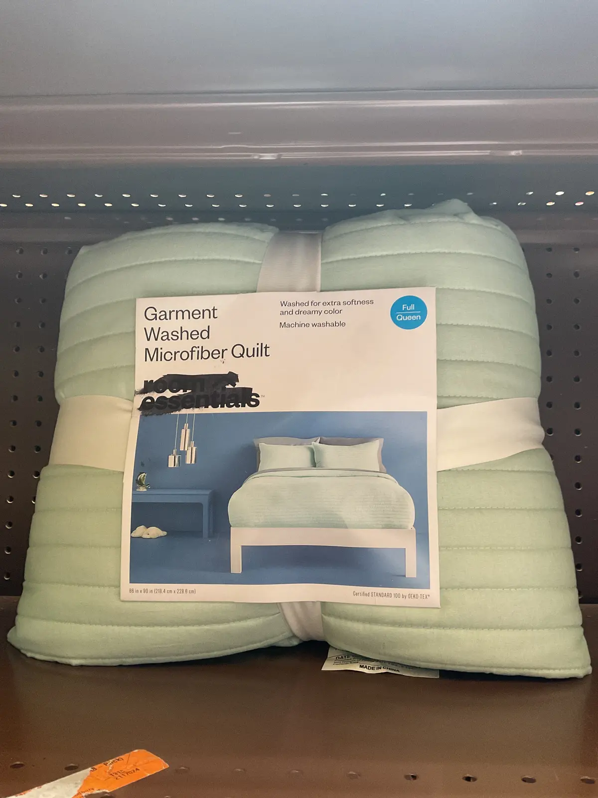 Full/Queen Garment Washed Microfiber Quilt- Light Green 1
