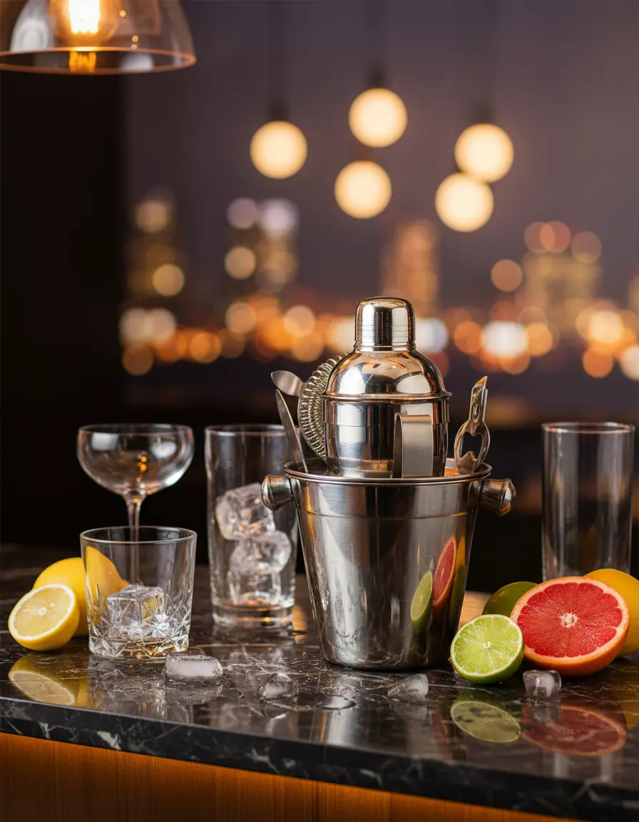 Cookinglife Barset Rvs 6-Delig - Cocktailshaker, Ijsemmer, Zeef, Flesopener, Tang En Mes 2
