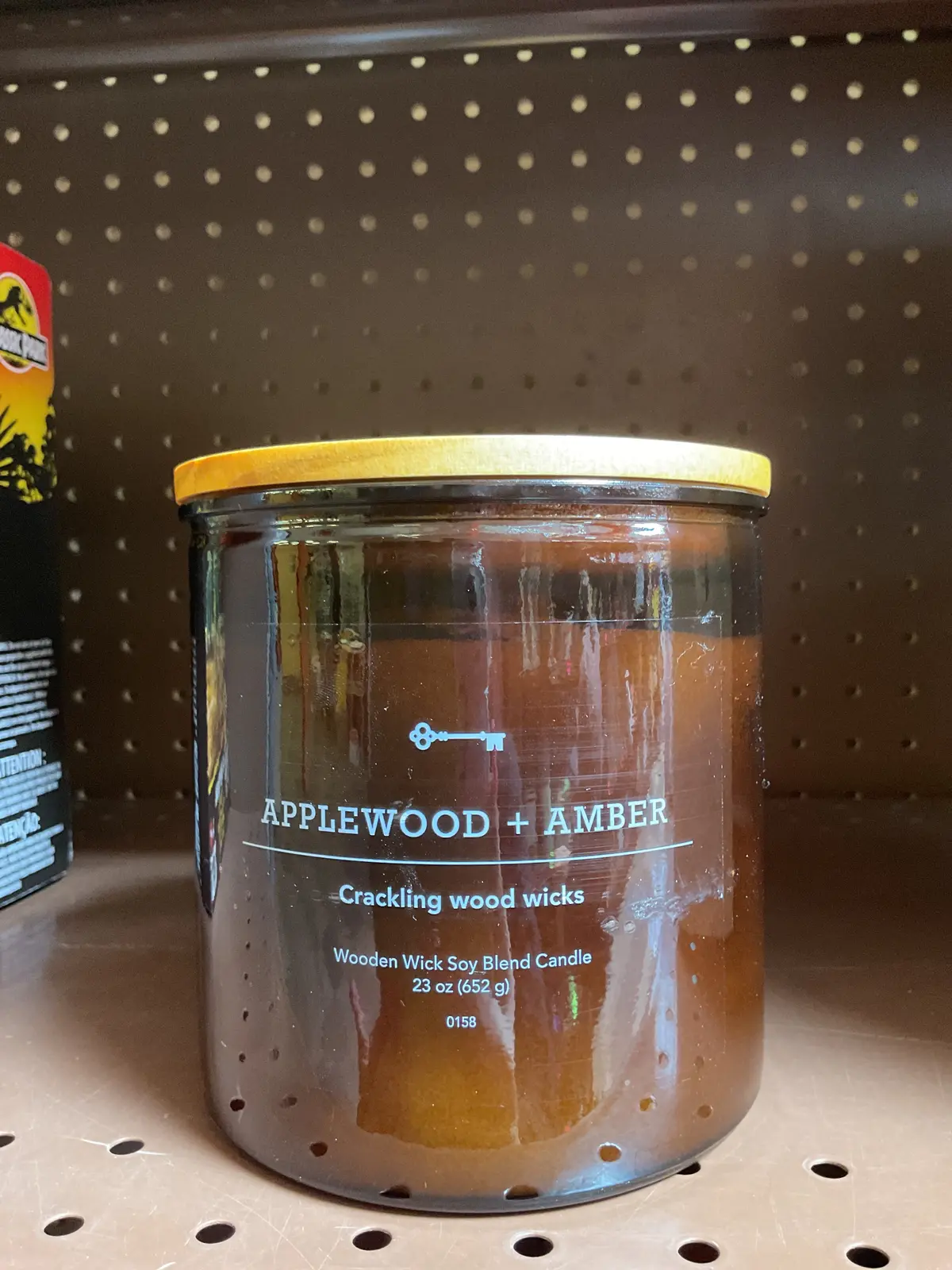 3-Wick Amber Glass Applewood + Amber Lidded Woodenwick Jar Candle 21Oz 1