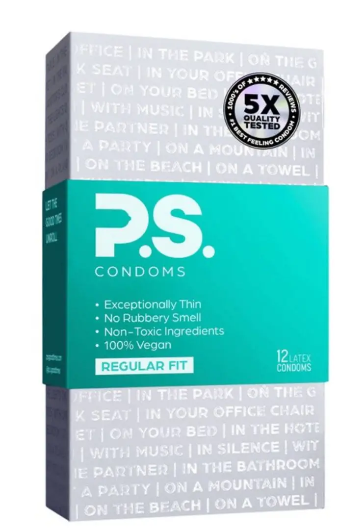 P.S. Exceptionally Thin, No Smell, Vegan And Lubricated Regular Condoms - 12Pk 1