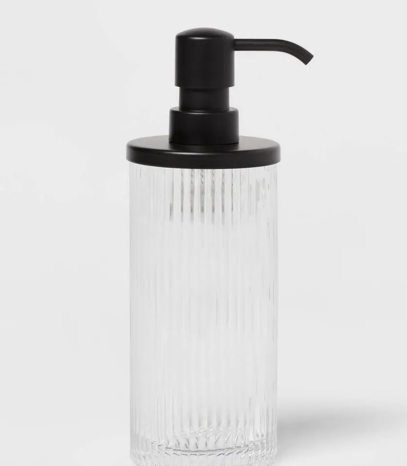 Ribbed Glass Soap Pump Black 1