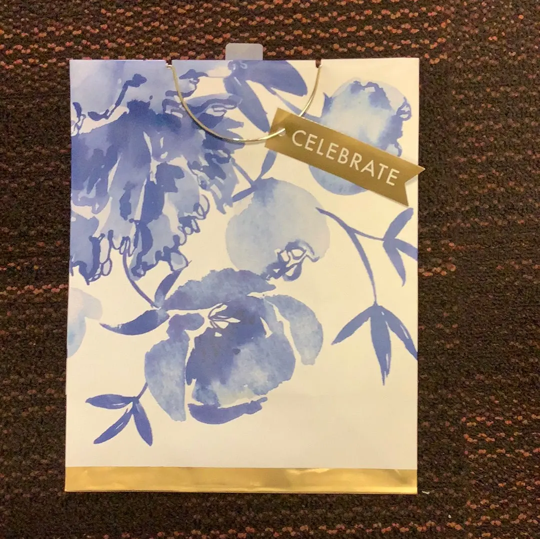 National Brand Celebrate Gold Blue Floral Gift Bag 1