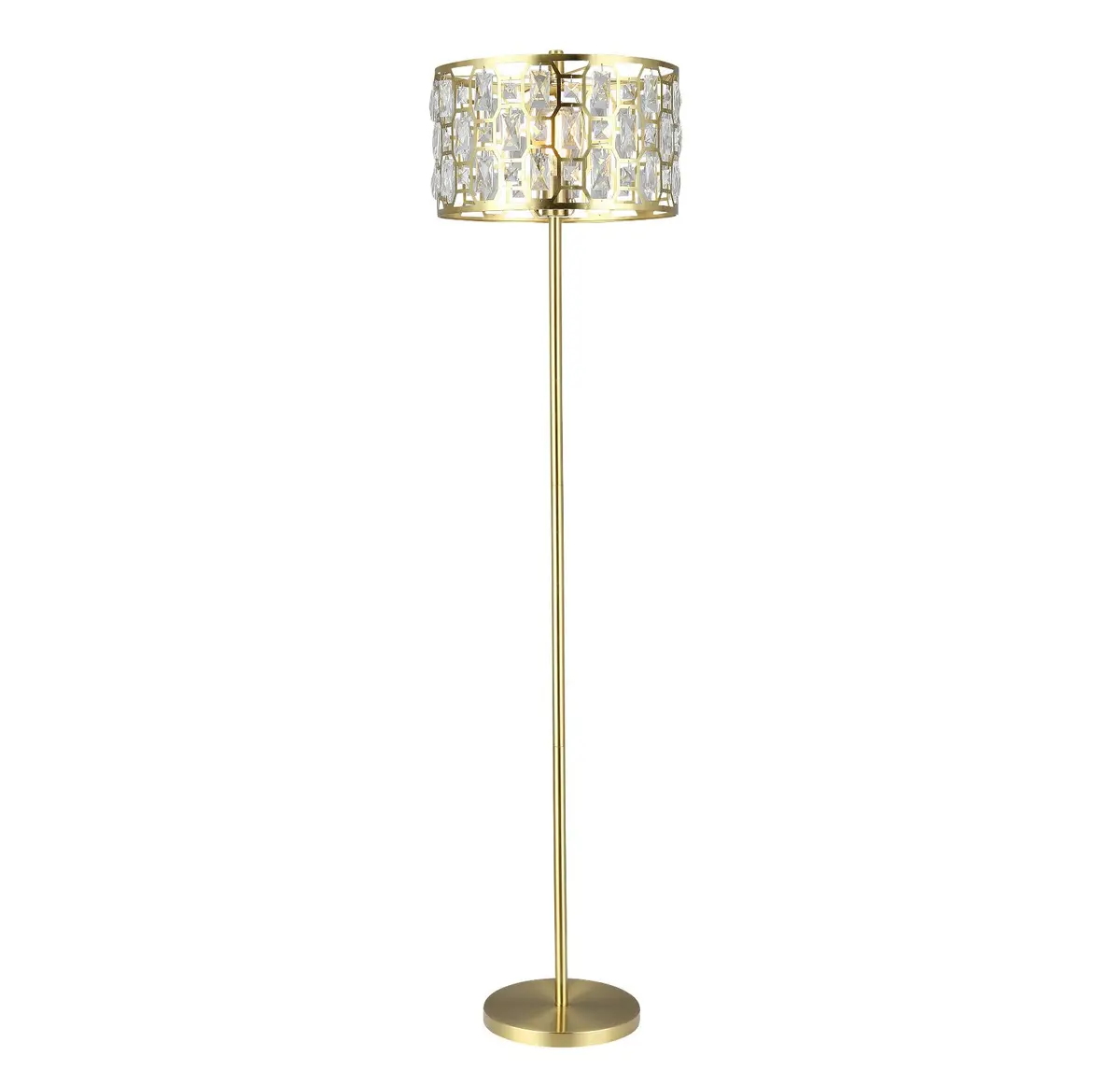 63” Cleo Glam Gold Metal And Faceted Crystal Drum Shade Floor Lamp 1