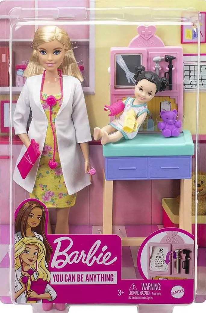 Barbie - Pediatrician Playset, Blonde Doll, Exam Table, X-Ray, Stethoscope & Child 1