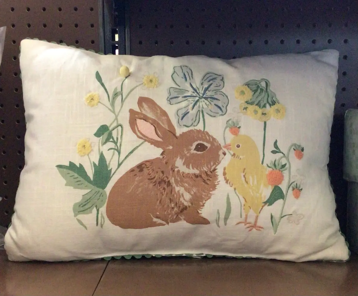 Bunny & Chick Floral Throw Pillow 1
