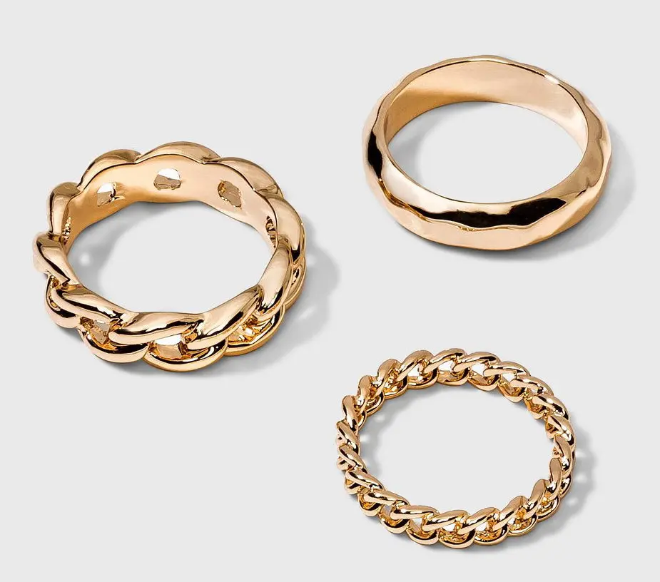 Smooth Band And Ball Ring - Set 3Pc 1