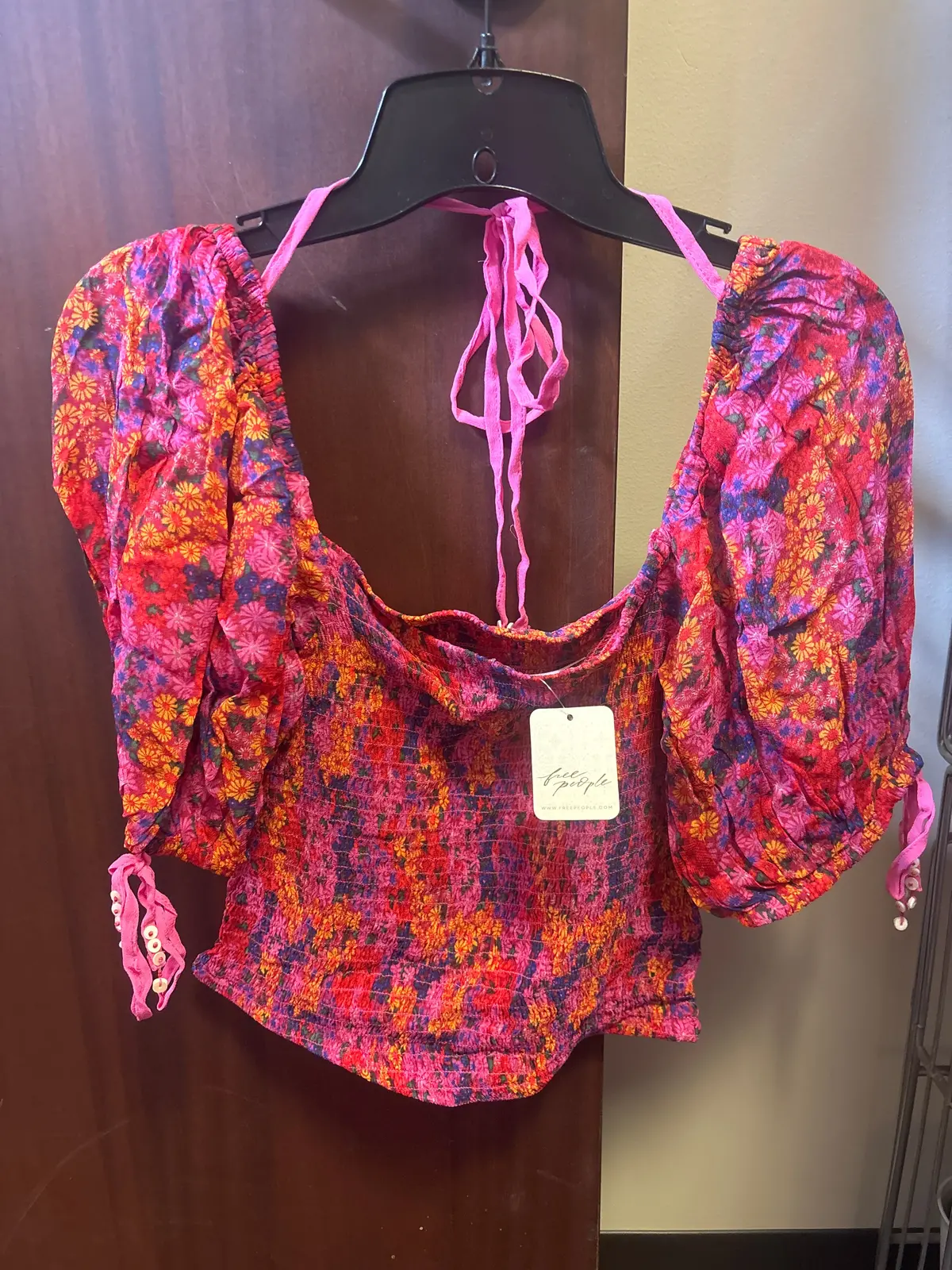 Ladies  Free People Pink Floral Crop Top 1