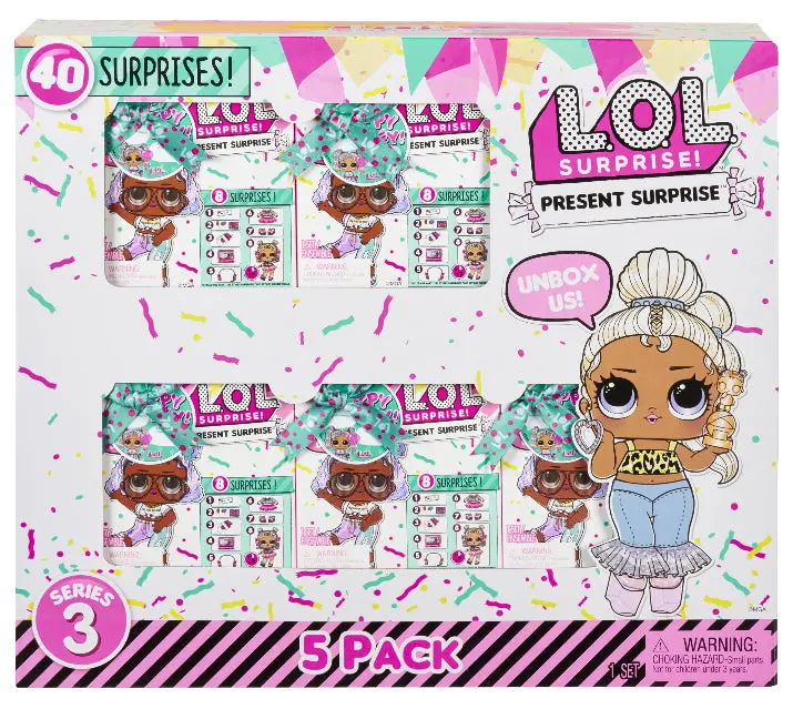 Lol Surprise Present Surprise Exclusive 5-Pack With 5 Collectible Dolls, 40 Surprises, Limited Edition Dolls 1