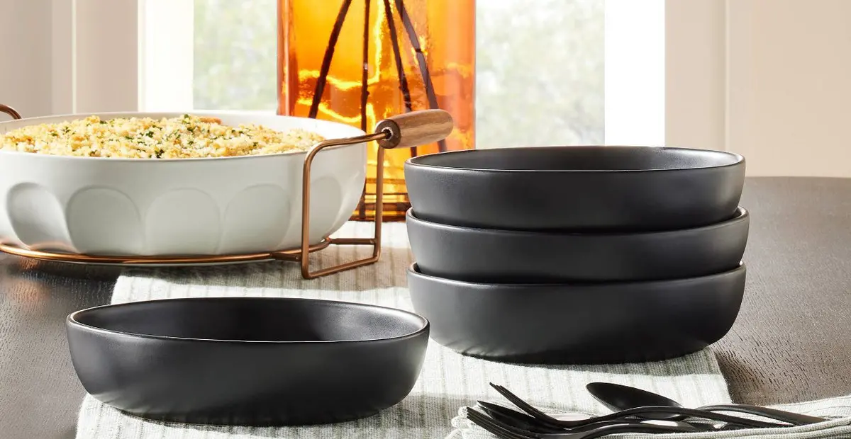 4Pk 34Oz Matte Stoneware Pasta/Grain Bowl Set-Black 1
