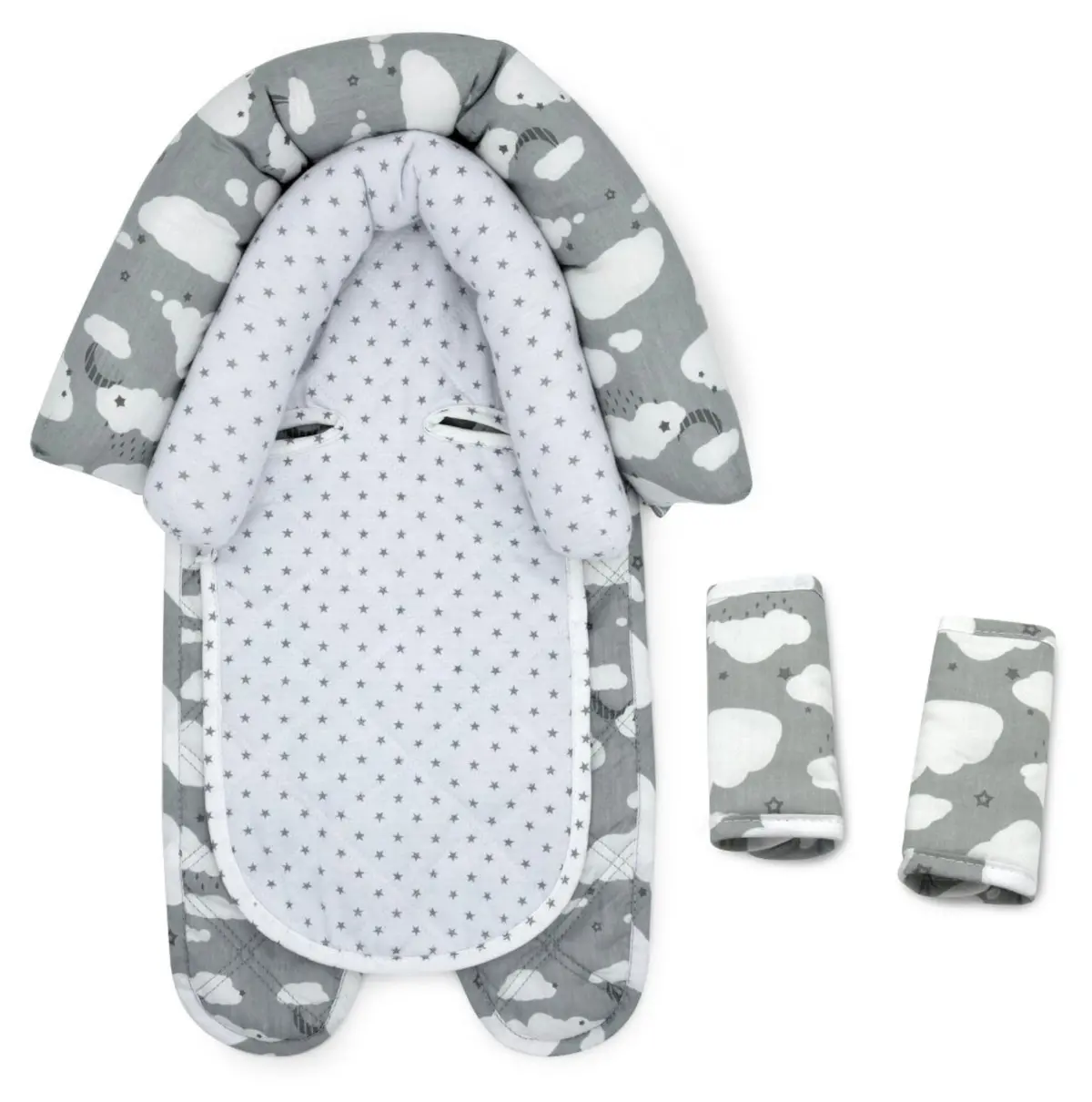 Go By Goldbug Clouds Duo Head Support And Strap Cover Set For Car Seat, Stroller, Bouncer-Damaged Box 1