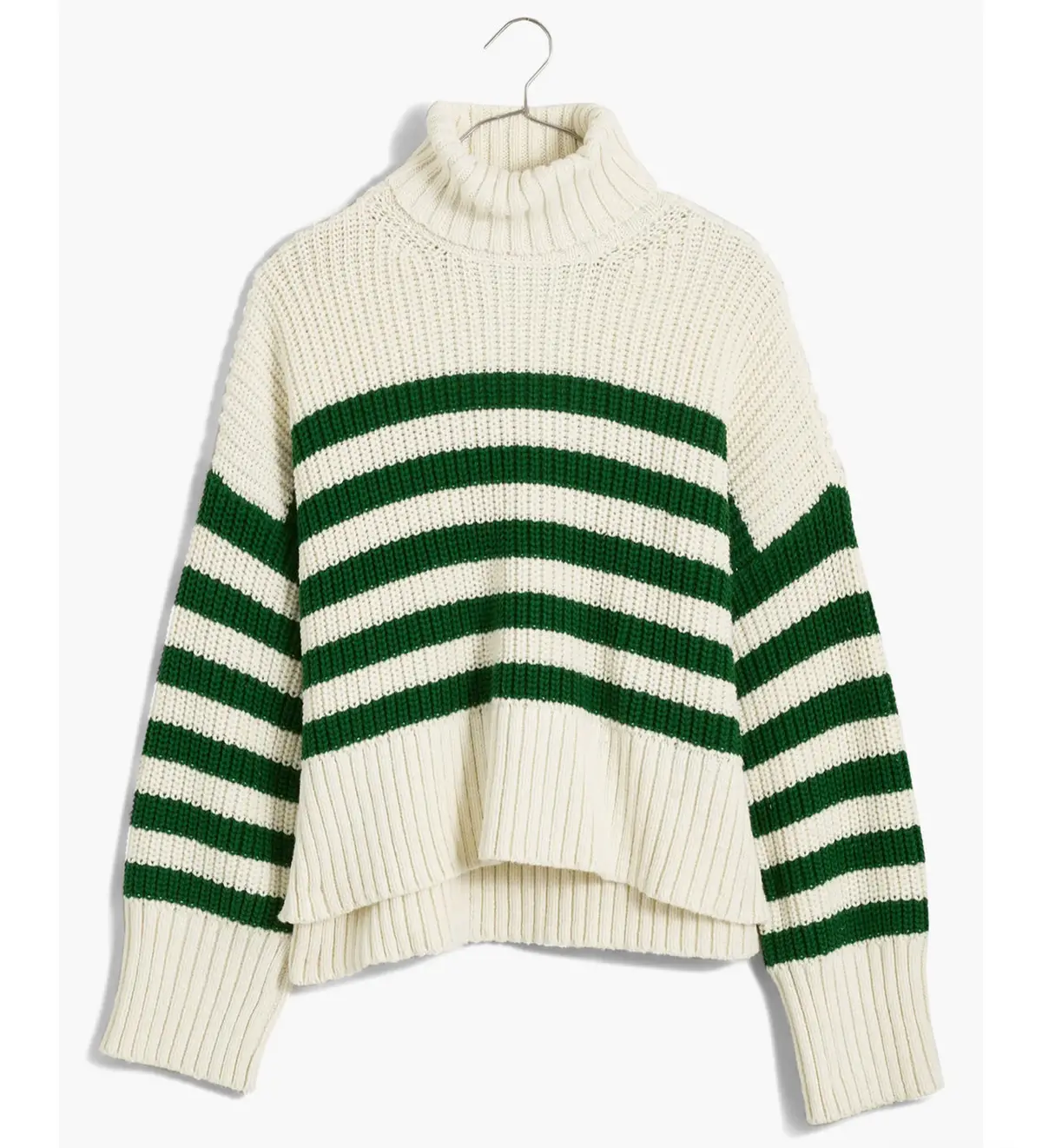Madewell Wide Rib Turtleneck Green Striped Sweater Size:L 1