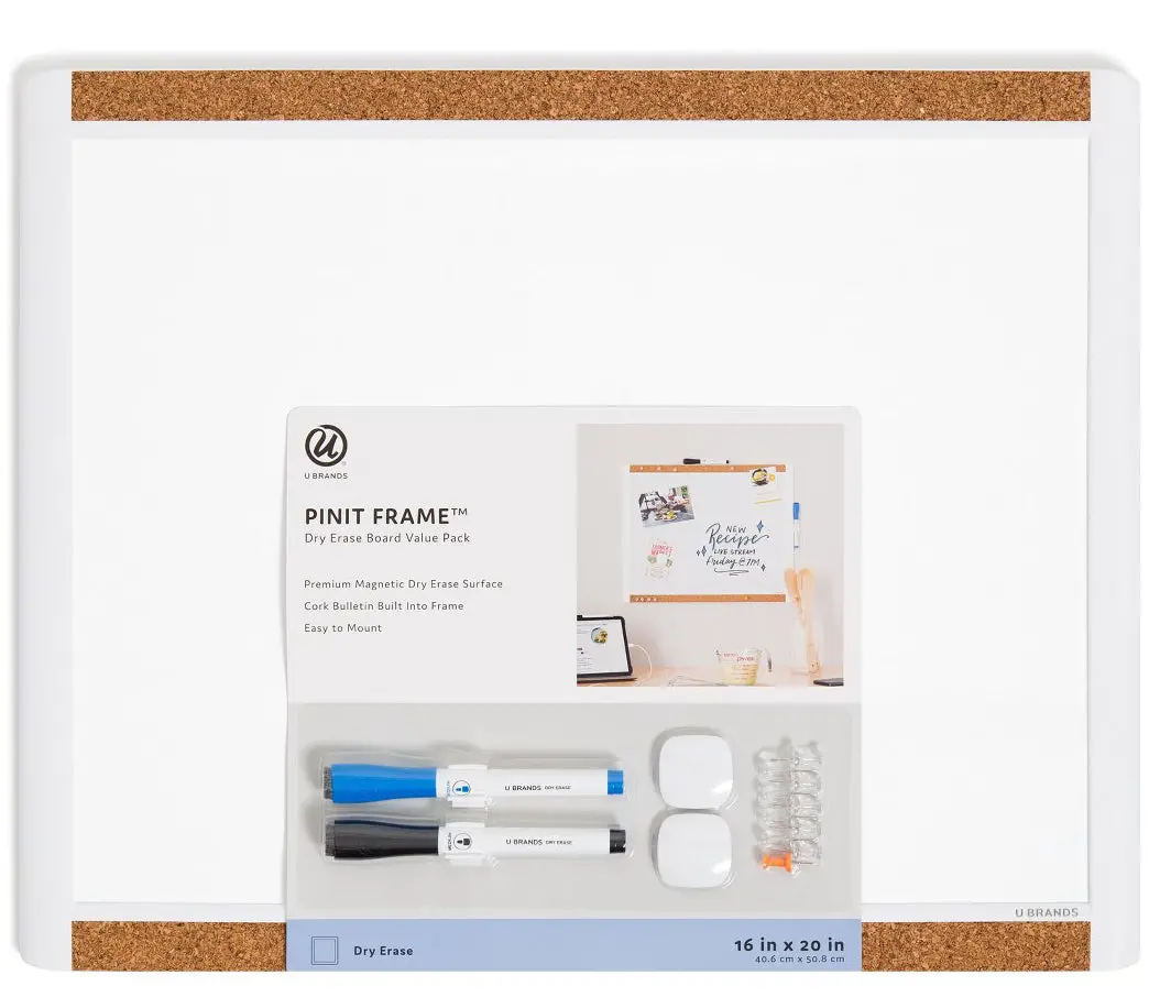 U Brands 16X20” Pin It Frame Magnetic Dry Erase Board Value Pack 1