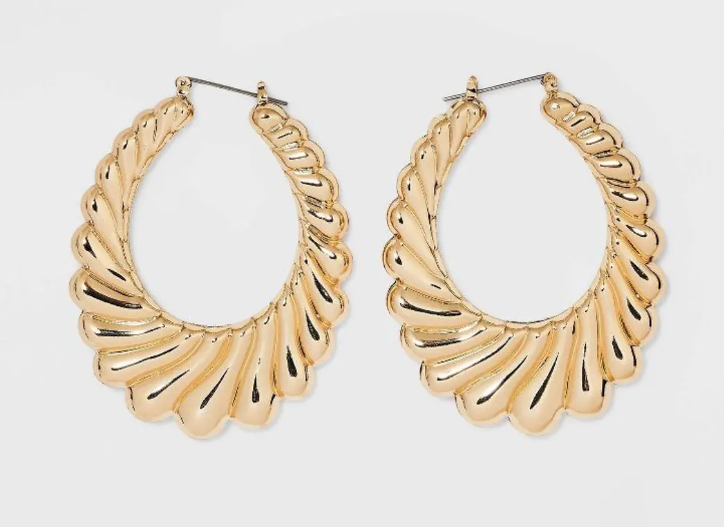 Oval Swirl Hoop Earrings - Gold 1