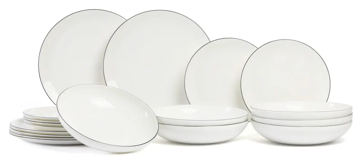 Asa Selection Serviesset A Table Ligne Noire 18-Delig / 6 Personen - 6 Dinerborden, 6 Ontbijtborden En 6 Pasta-/Soepborden 1