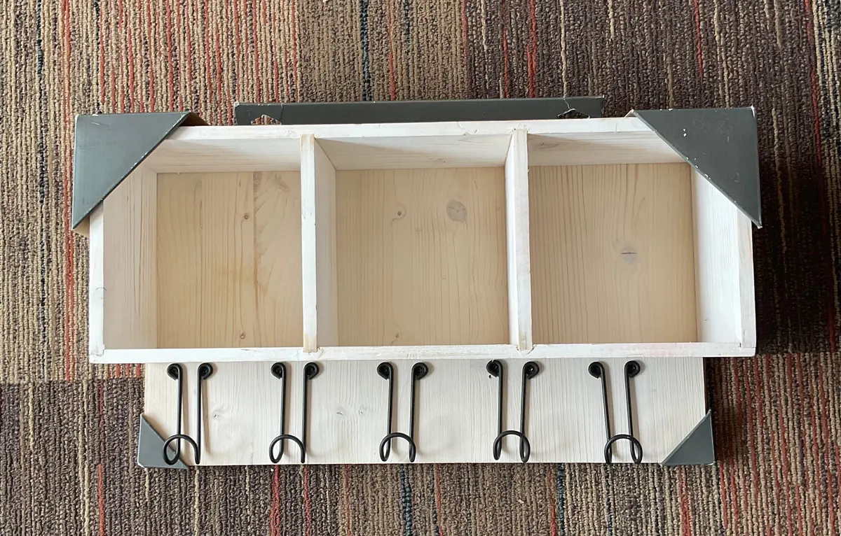 3 Cubby With Hooks - Whitewash Finish 1