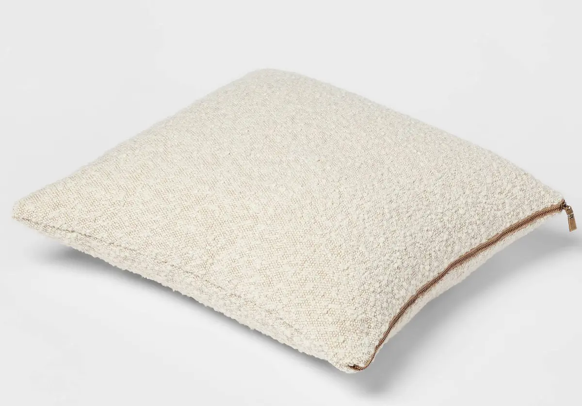 Woven Boucle Square Throw Pillow With Exposed Zipper Neutral 1