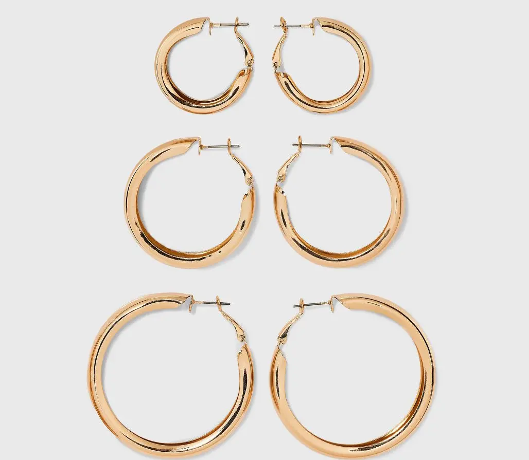 Wide Hoop Earring Set 3Pc - Gold 1