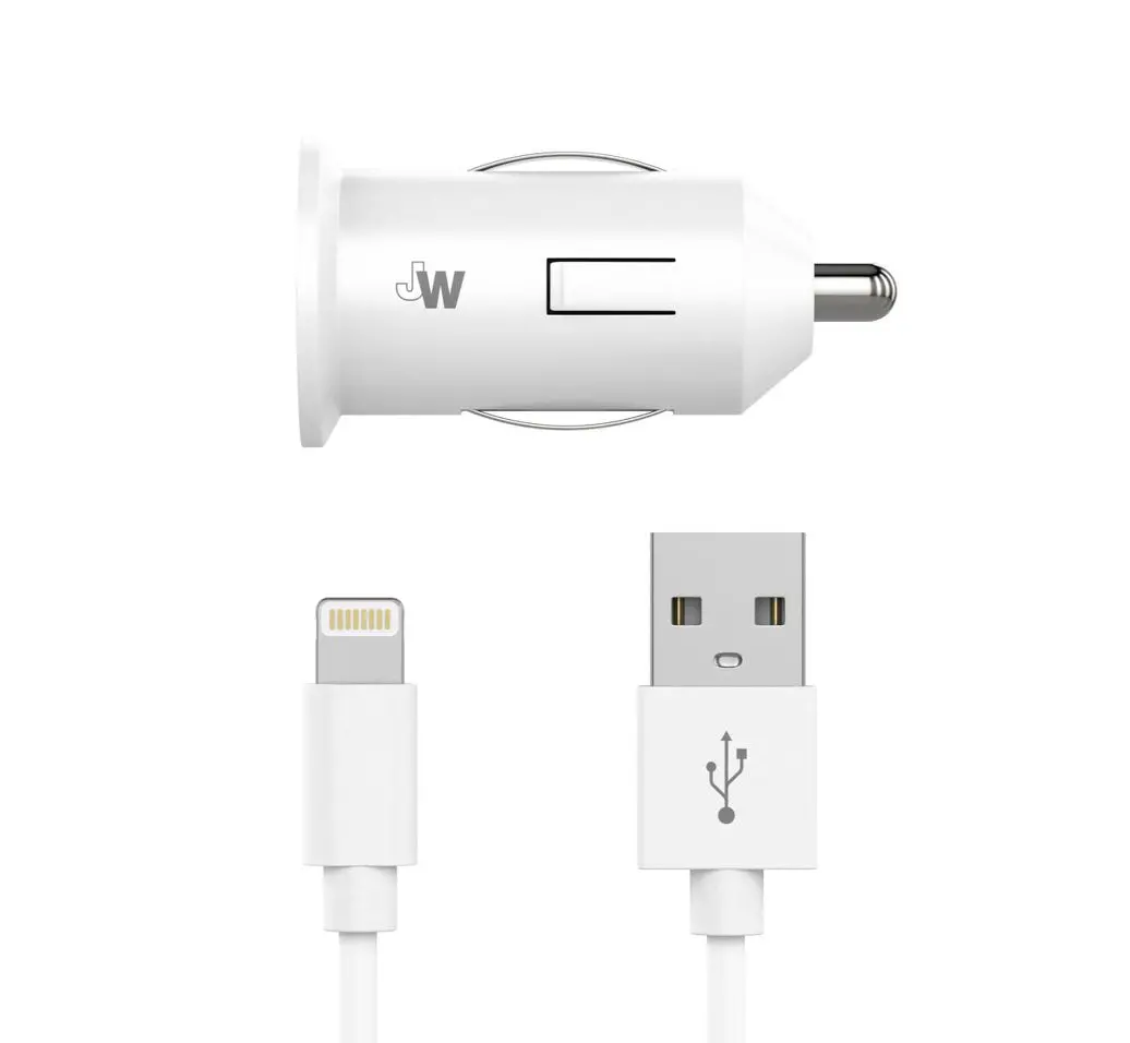 12W 1-Port Usb-A Car Charger With 4Ft Tpu Lightning To Usb-A Cable - White 1