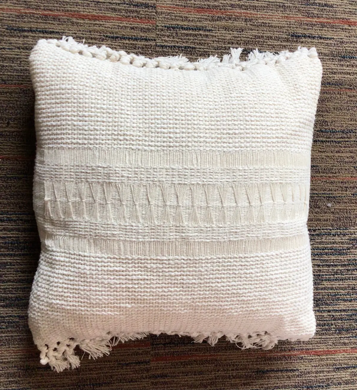 Oversized Knit Striped Square Throw Pillow - Cream 1