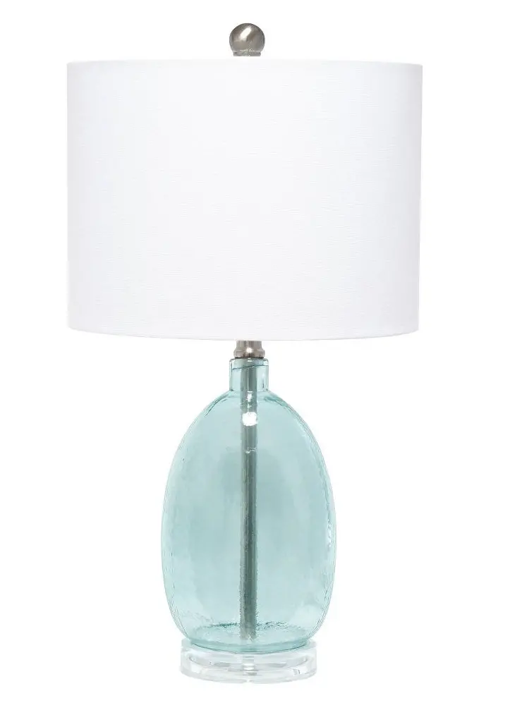 Glass Table Lamp With White Drum Shade Blue 1