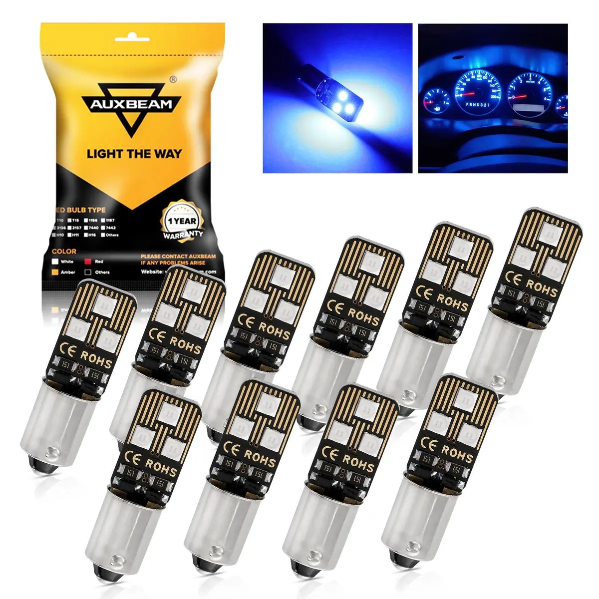 10Pcs Blue Light Ba9s Ba9 1895 1891 53 57 Led Bulbs For Car Interior Dome Map License Plate Glove Box Light Etc 1