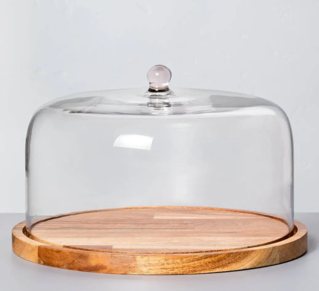 9" Wood & Glass Covered Dessert Storage Brown 1