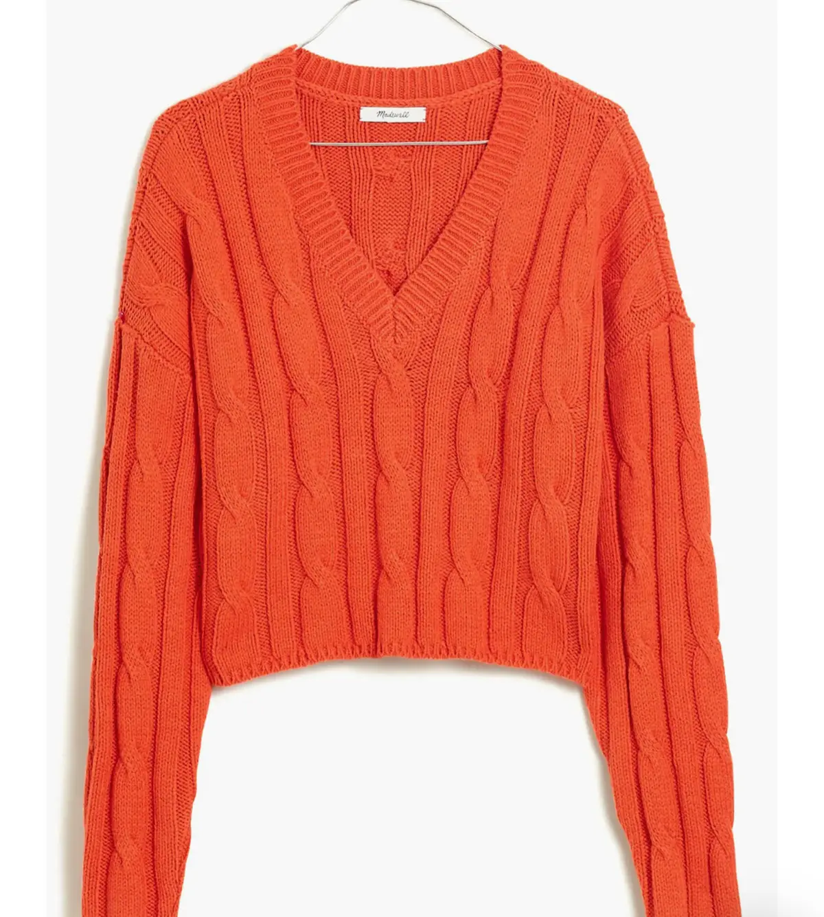 Madewell Cable, Knit, V-Neck Crop Sweater, Roasted Squash,Size Large 1