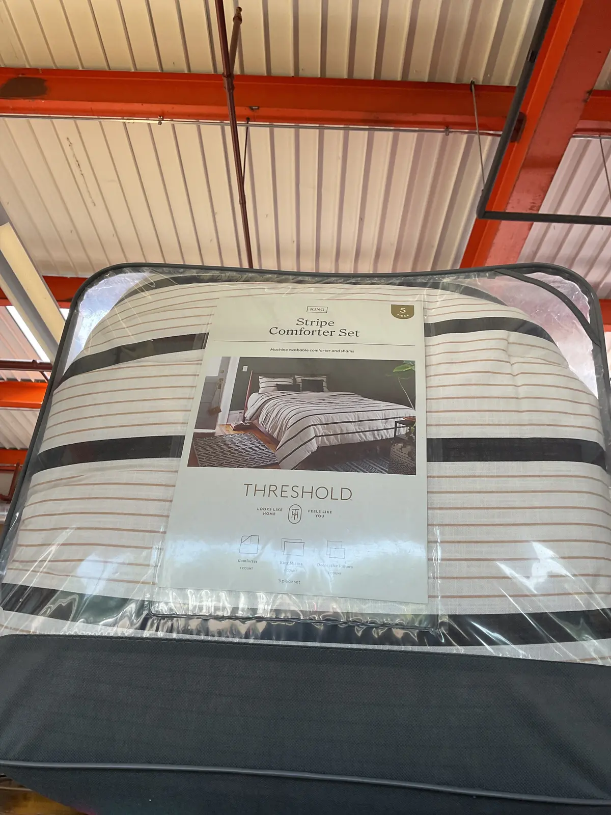 5Pc King Modern Stripe Comforter Set Off-White 1