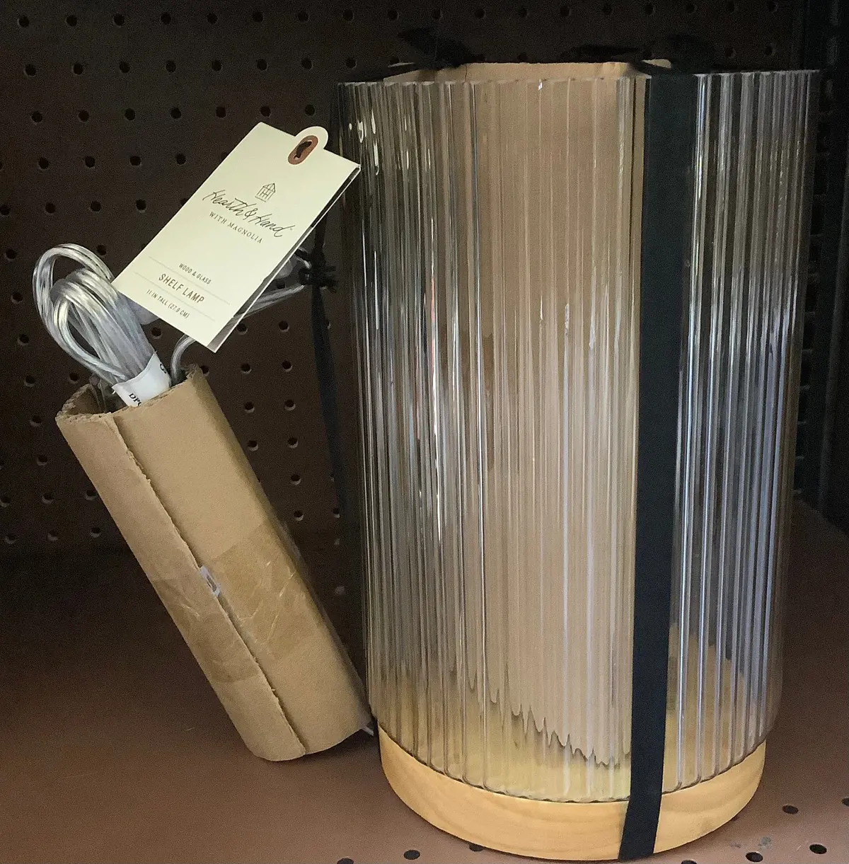 11” Tall Wood And Glass Shelf Lamp 1