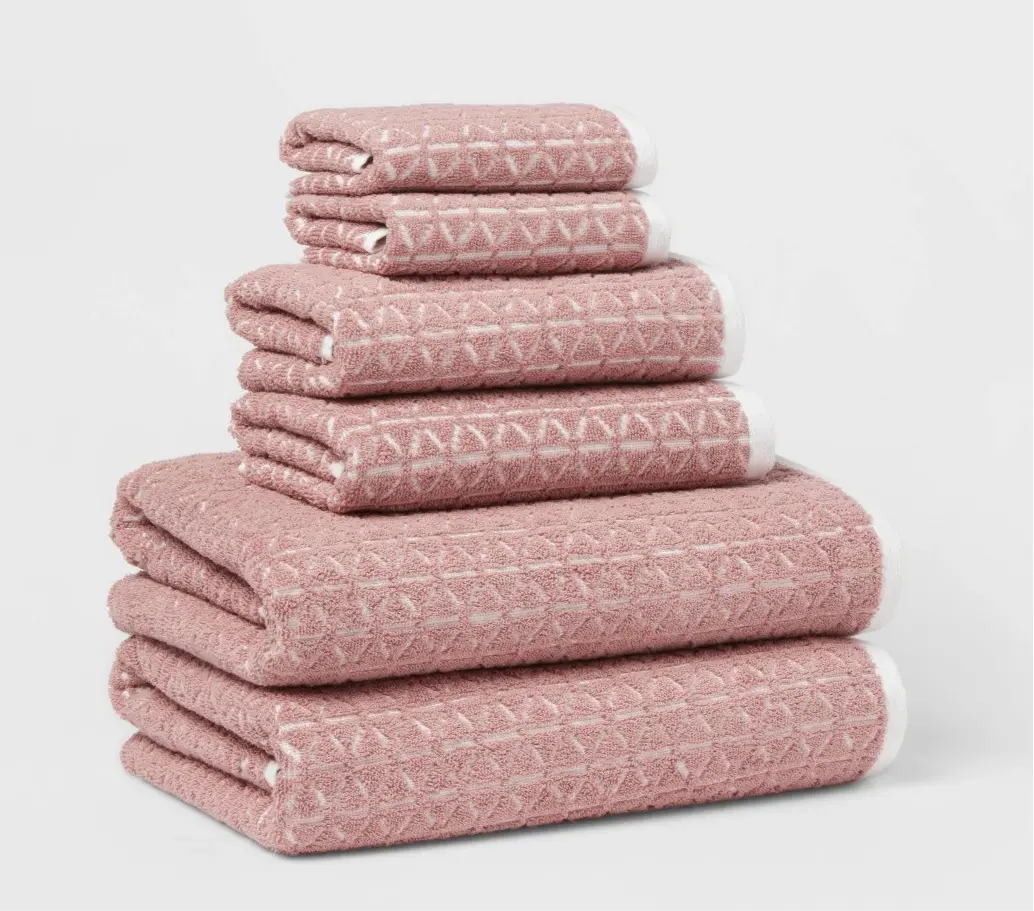 6Pc Boho Bath Towels And Washcloths Set Mauve 1