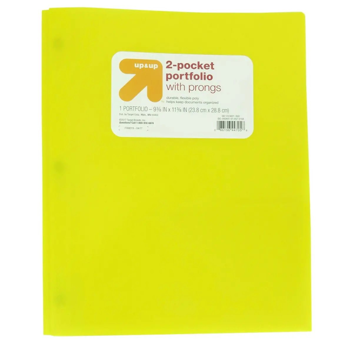 2 Pocket Plastic Folder With Prongs - Yellow 1