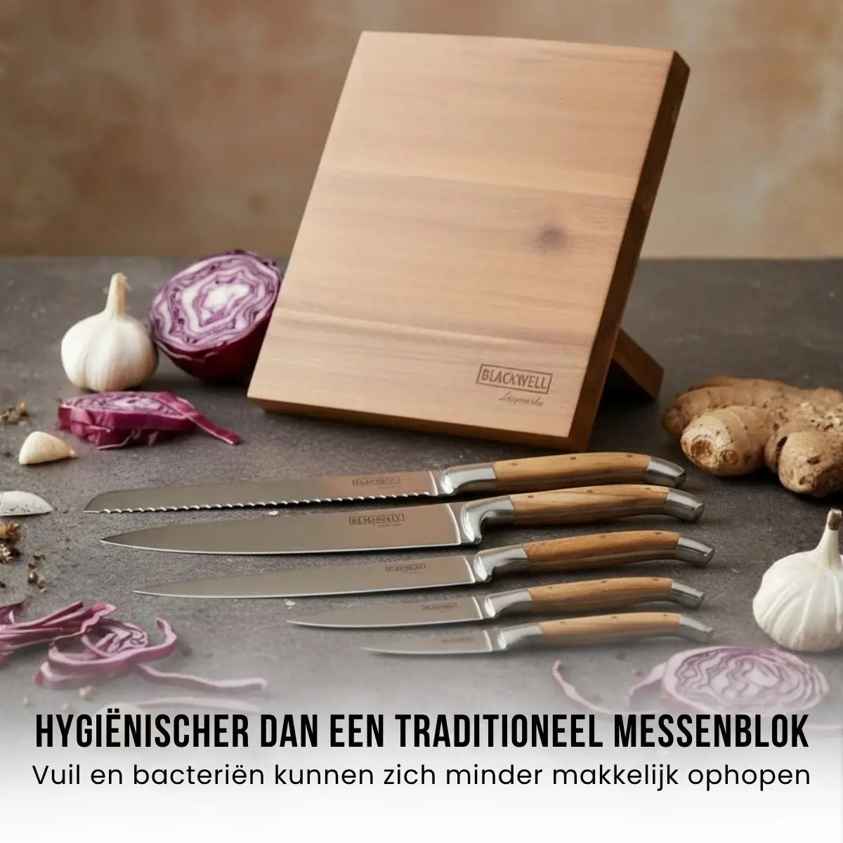 Blackwell Messenblok Magnetisch - Koksmessenset - Laguiole - Olijfhout - Koksmes, Broodmes, Vleesmes, Officemes & Schilmes 6-Delig 2
