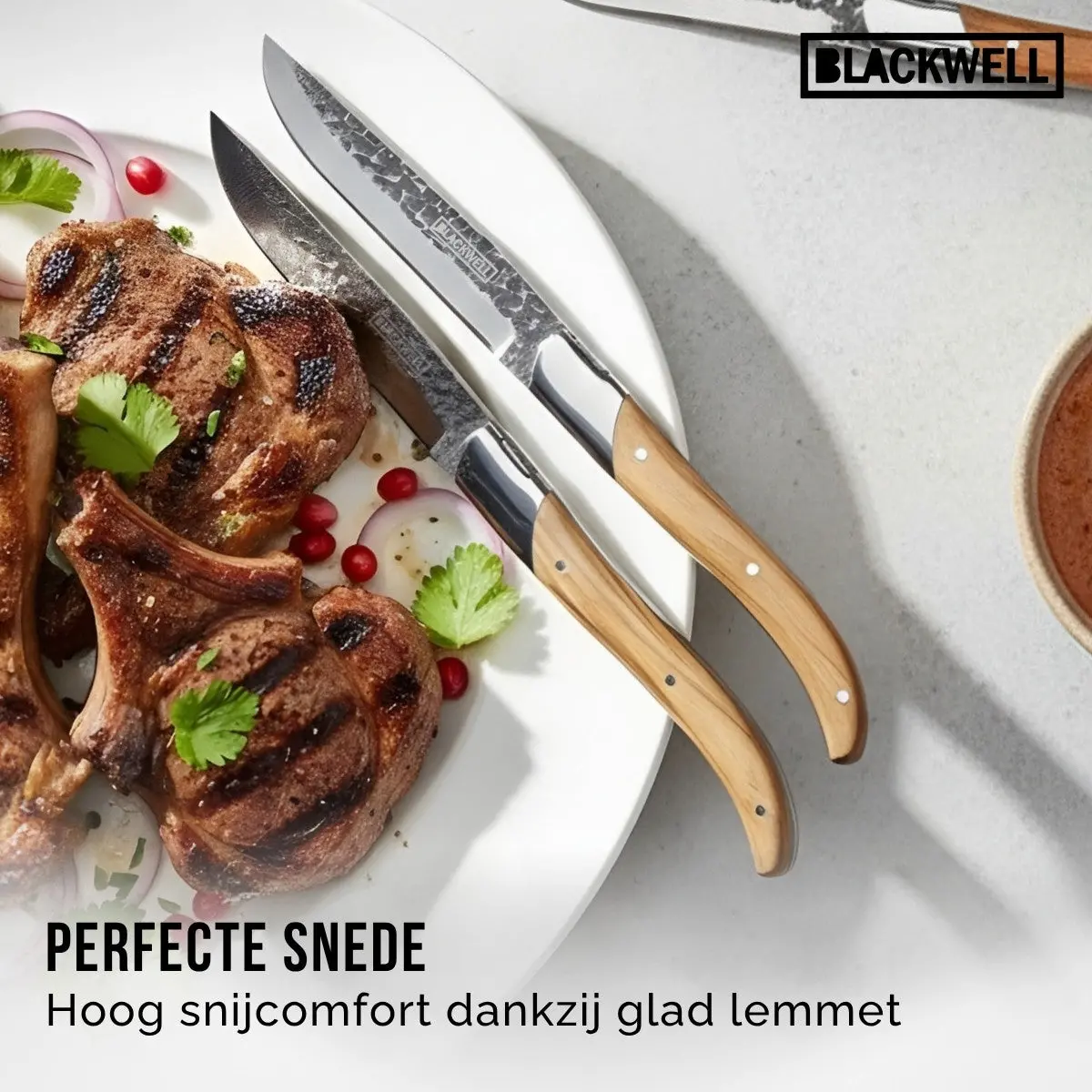 Blackwell Steakmessen Laguiole - Raw Black Lemmet - Olijfhout - 6 Stuks 2