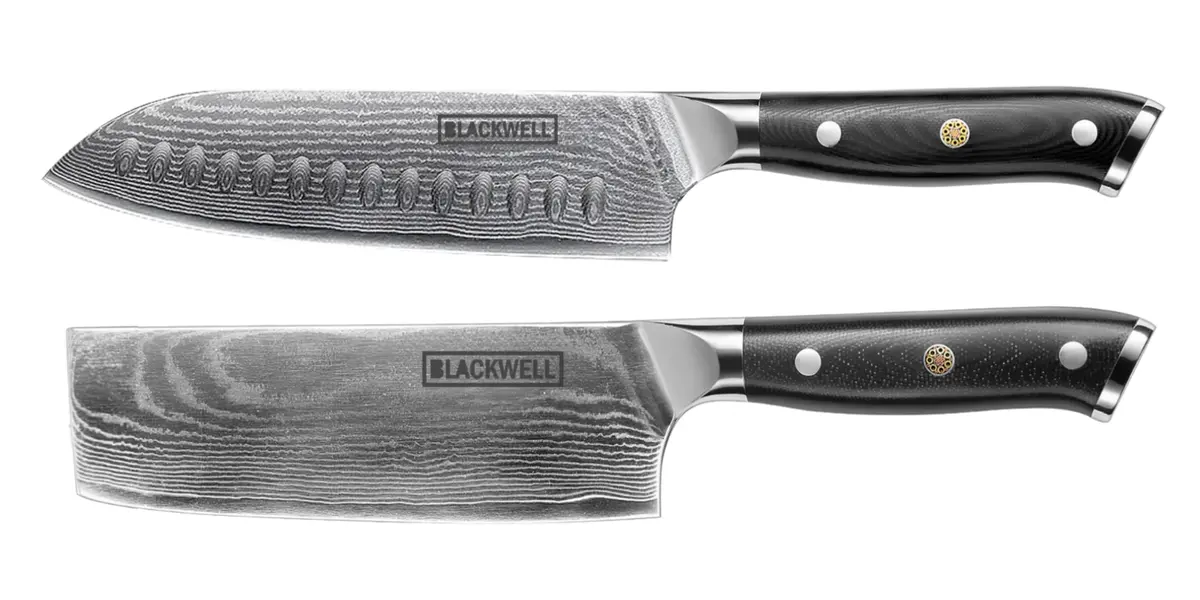 Blackwell Messenset (Santokumes + Groentemes / Nakirimes) - Japanse Stijl - 67 Lagen Damaststaal - Vg10 - 2-Delig 1