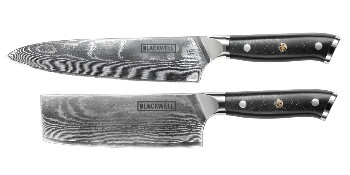 Blackwell Messenset (Koksmes + Groentemes / Nakirimes) - Japanse Stijl - 67 Lagen Damaststaal - Vg10 - 2-Delig 1