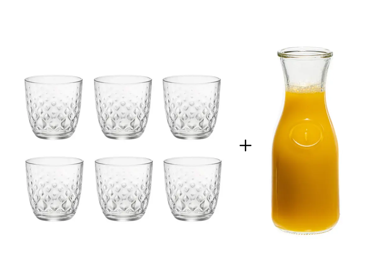 Bormioli Rocco Glazen Glit Transparant 295 Ml - 6 Stuks + Cookinglife Karaf 1 Liter 1